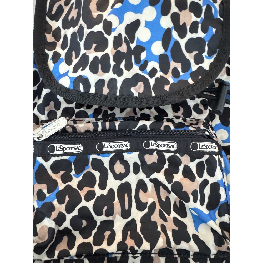 LeSportsac Blue Leopard Polka Dot Nylon Drawstring Backpack Bag - Picture 2 of 7